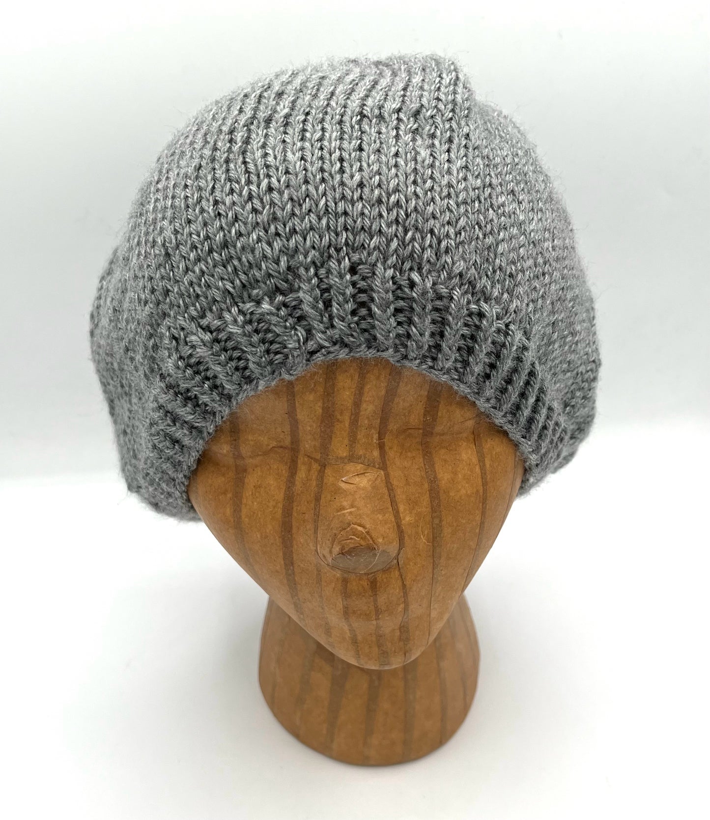 Gray Acrylic Stockinette Knit Slouch Hat