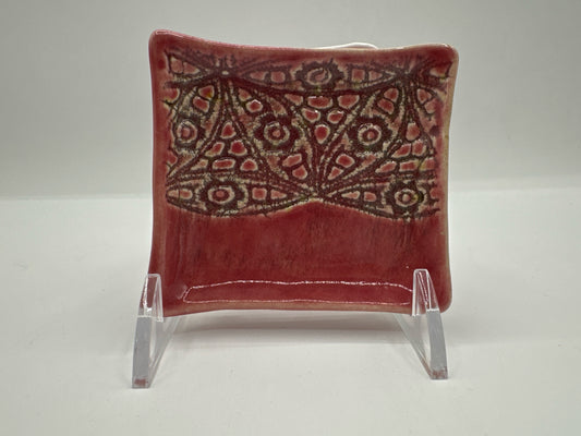 Tiny Rectangular Dish with Feet in Ruby