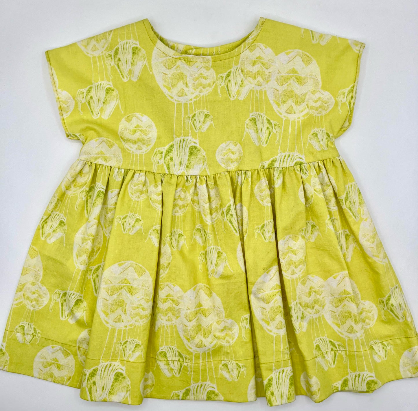 1 Y Dress - Chartreuse w/Flowers Vintage Print