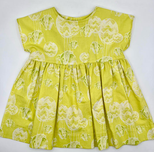 1 Y Dress - Chartreuse w/Flowers Vintage Print