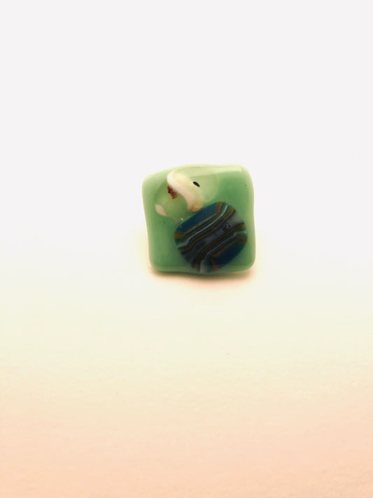 Fused Glass Pins, small square, green