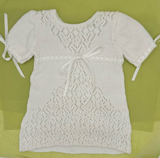 6 M Acrylic Knit White Christening Dress