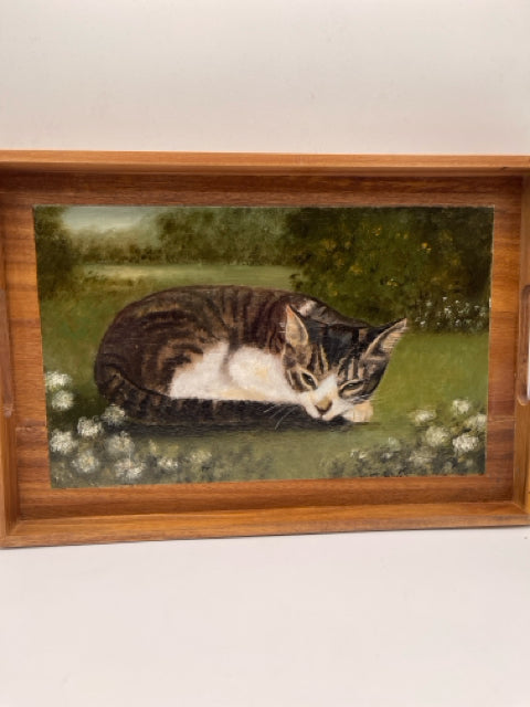 Handpainted Wood Tray With Picture Of A Cat