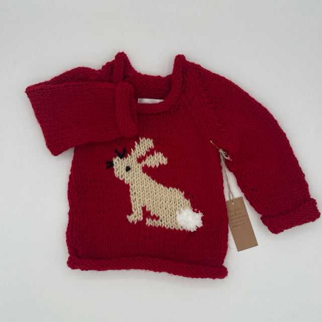 12 M Red Acrylic Sweater with Beige Bunny