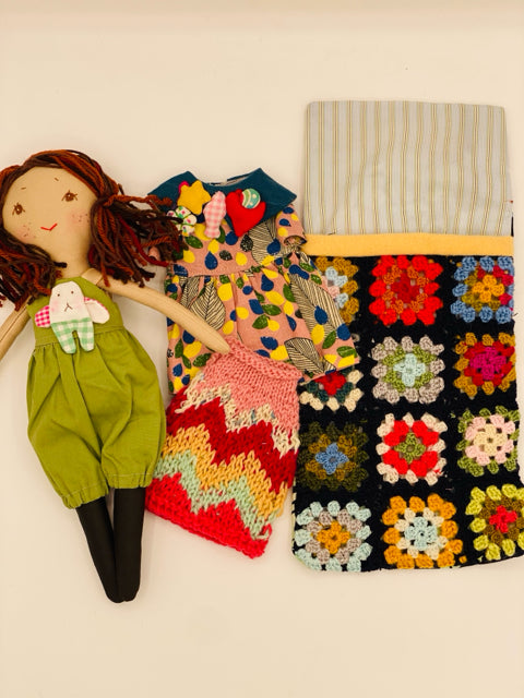 11" Doll in Sleeping Bag with Three Outfits