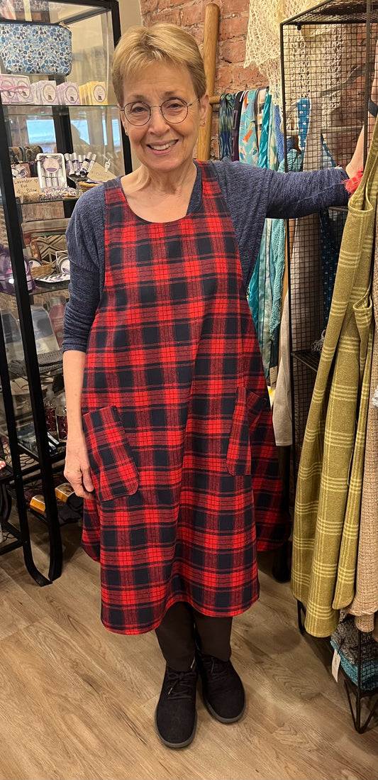 Red & Navy Plaid Smock Apron