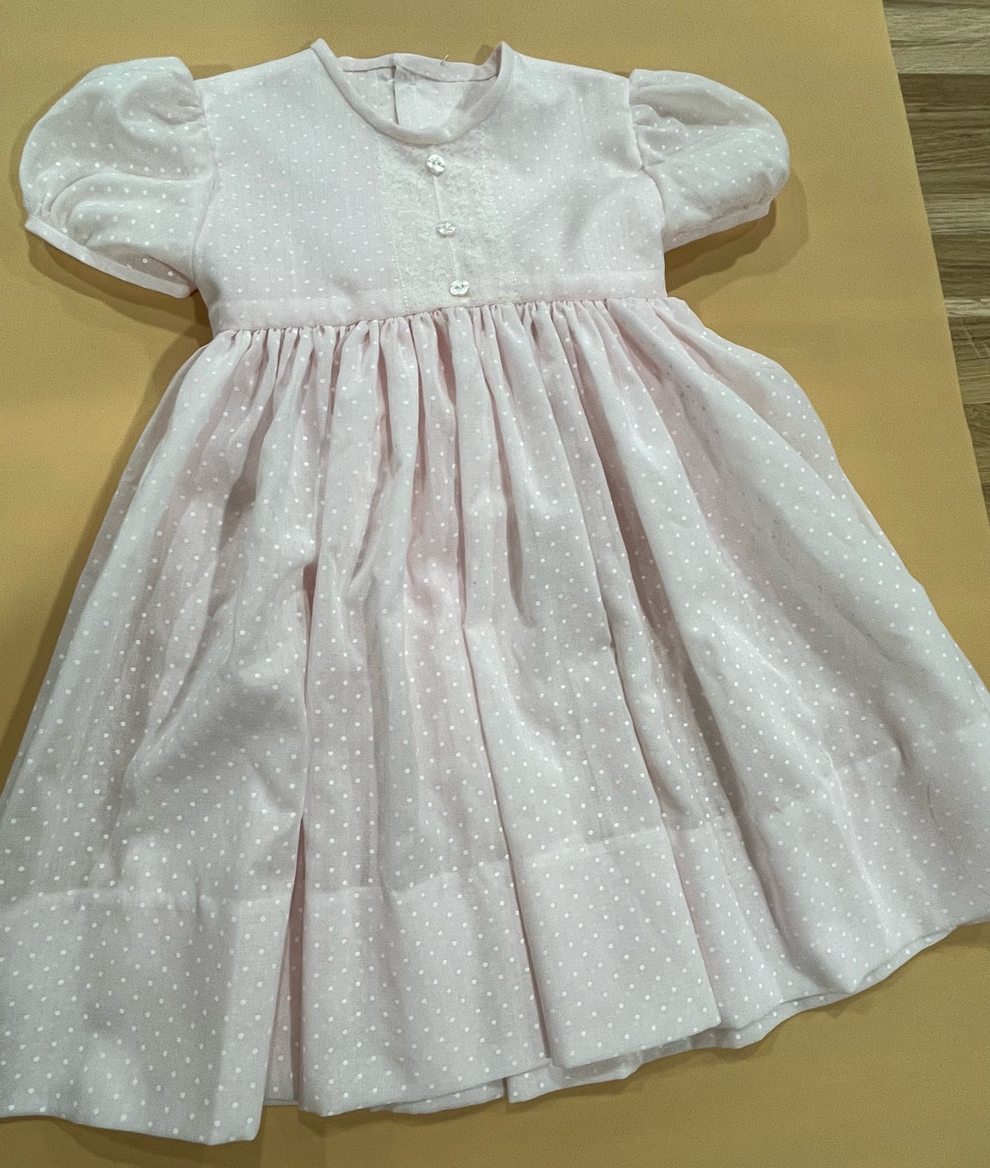 3 Y Dress - Pink Polka Dot w/Sash Short Puffed Sleeves