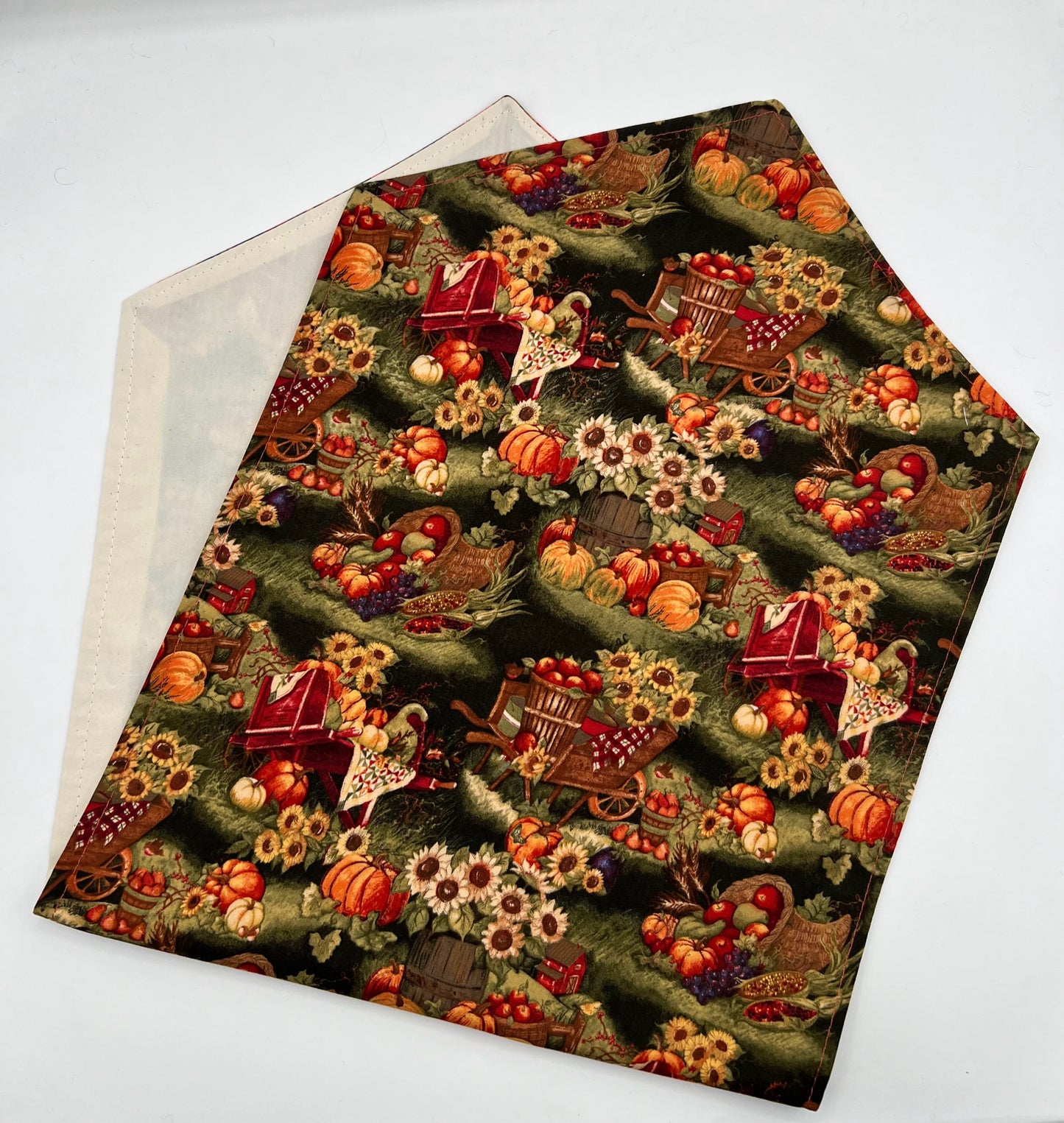 Fall Conucopia Table Runner with Deep Green Background