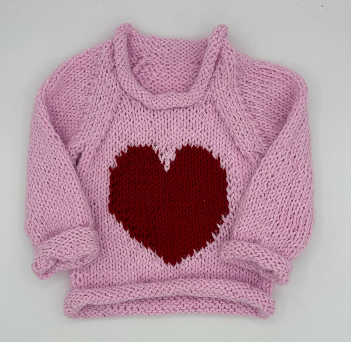 12 M Pink Acrylic Sweater with Red Heart