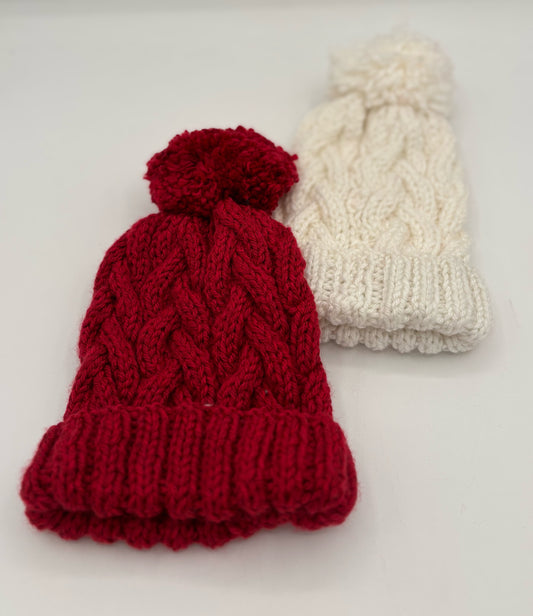 0-6 M Acrylic Cable Knit Hat with Pom Pom