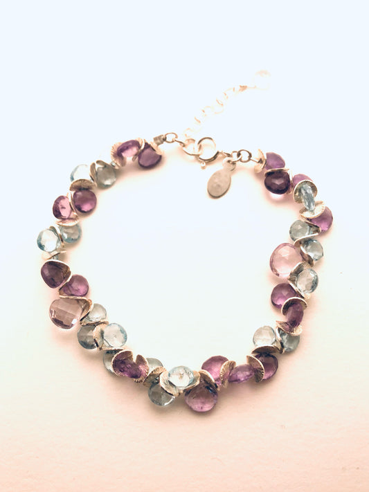 Signature Purple and Pink Amethyst with Blue Topaz Sterling Bracelet