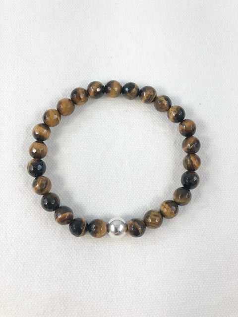 Men's Bracelet, Tiger's Eye with Sterling Silver Bead