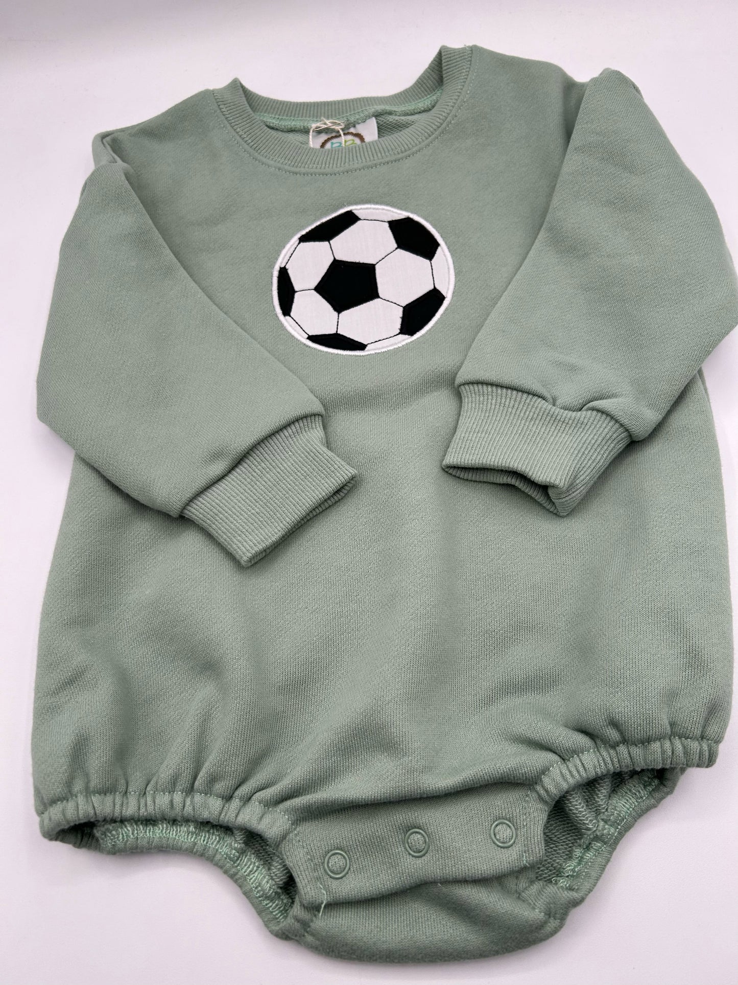 2T Long Sleeve Sweatshirt Onesie - Green w/Black & White Soccer Ball Applique