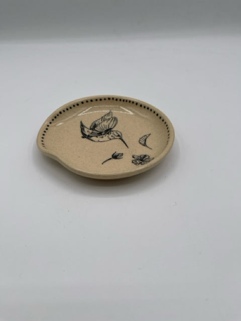 Stoneware Spoon Rest With Hummingbird Design