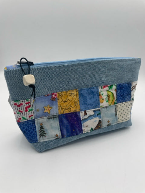 Denim and Patchwork Lined Zipper Pouch