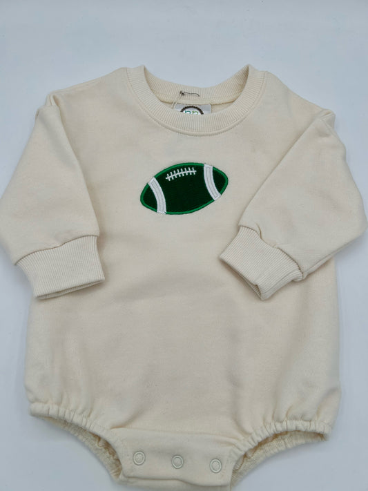 12 M Onesie Sweatshirt Long Sleeve - Cream w/Green & White Football Applique