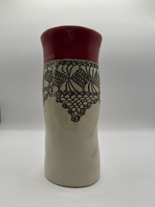 Porcelain Ruby  Lace Vase