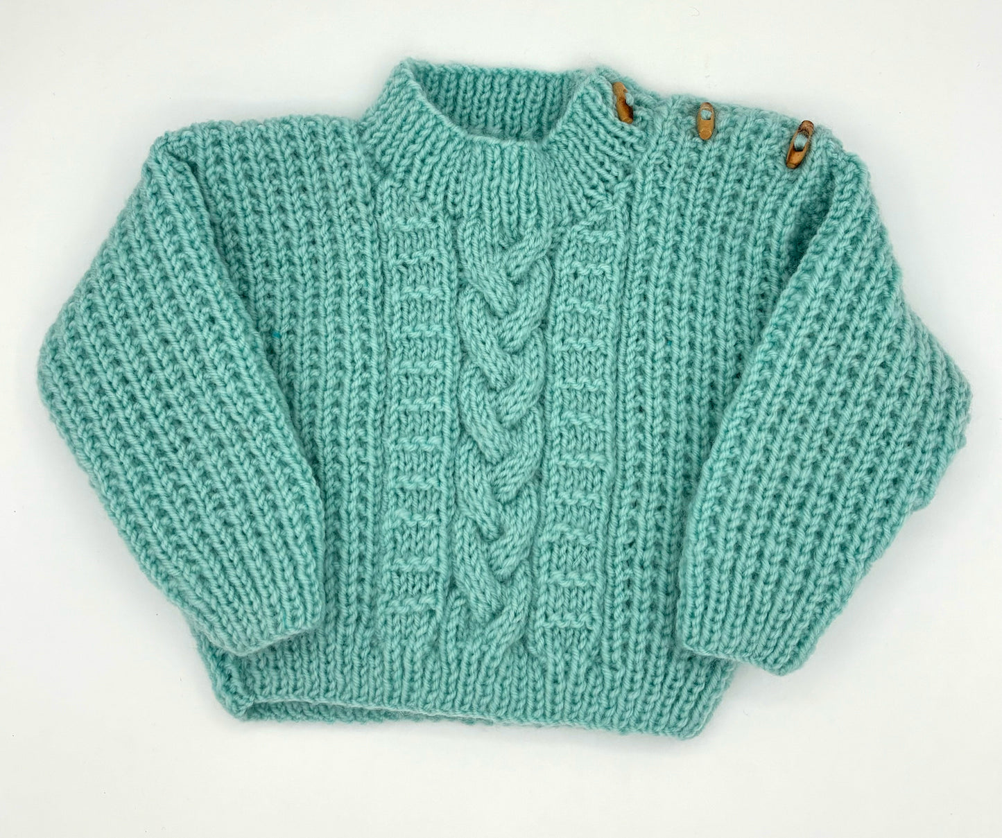 6-12 M Pale Teal Acrylic Aran Knit Pullover