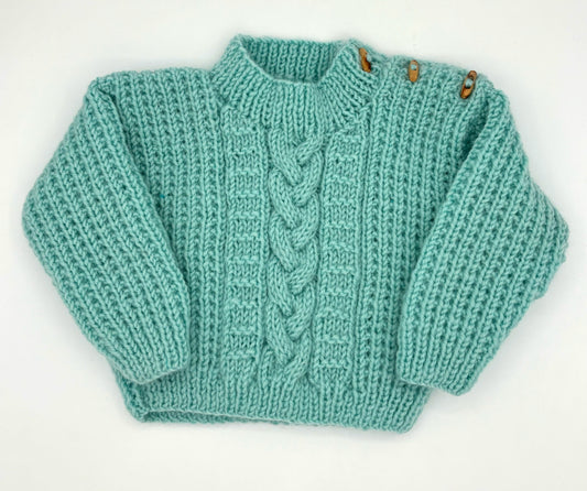 6-12 M Pale Teal Acrylic Aran Knit Pullover