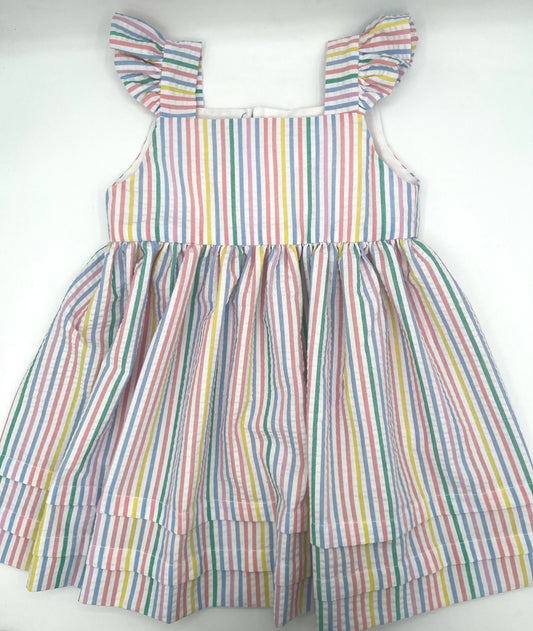 2 T Sundress - Rainbow Stripe Seersucker w/Angel Sleeve