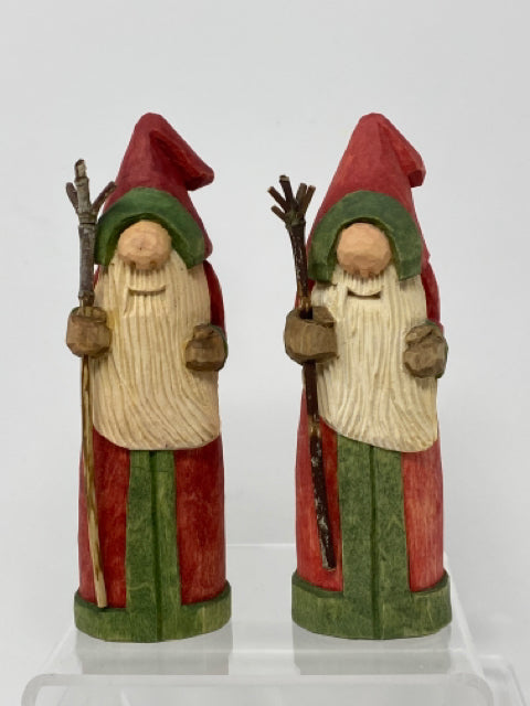 Santa with Walking Stick Wood Carving