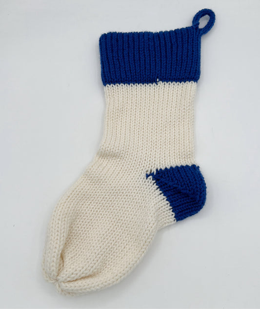 White and Blue Hand Knit Stocking