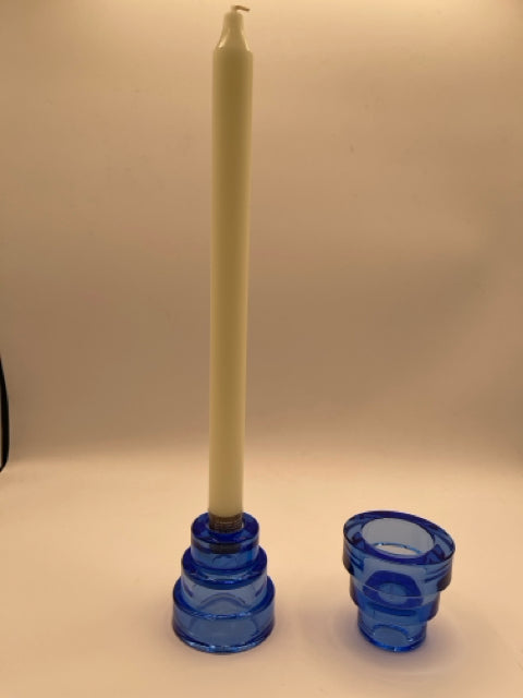 Blue Glass Candle Holder for Taper or Votive
