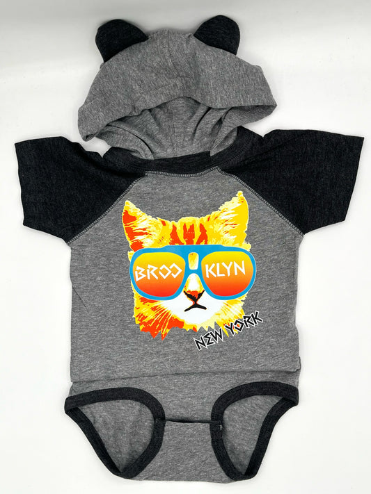 6M Brooklyn cool cat onesie hoodie with ears