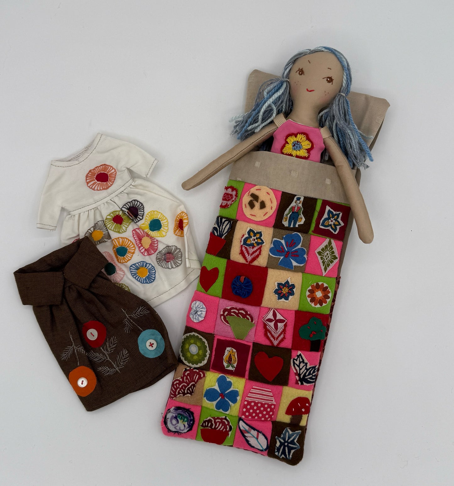 13" Doll in Sleeping Bag with Three Outfits