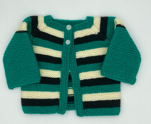 6-12 M Emerald, Black and Cream Stripe Acrylic Cardigan