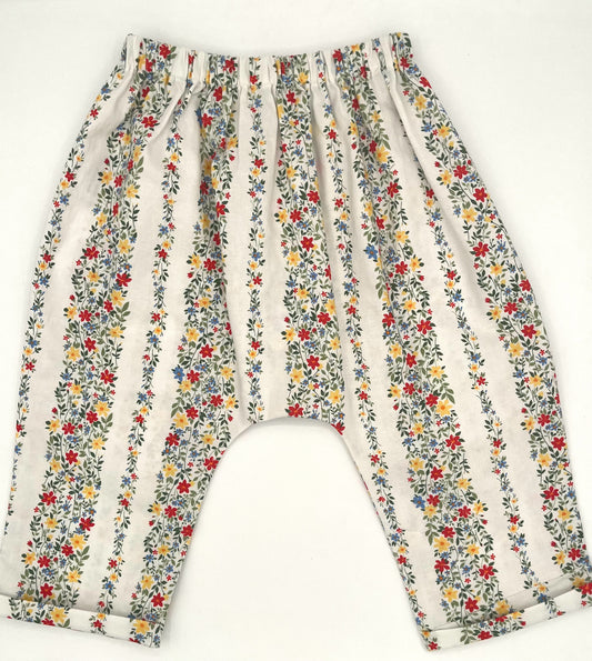 2 T Happy Pants - White w/Floral Wild Flowers