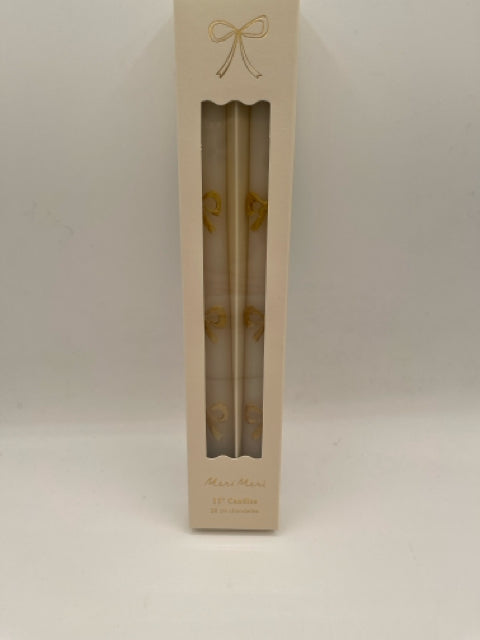 Boxed Set of Gold Bow Taper Candles (2)