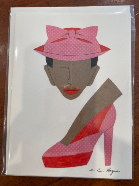 Face In Red And Pink Polka Dot Hat Card
