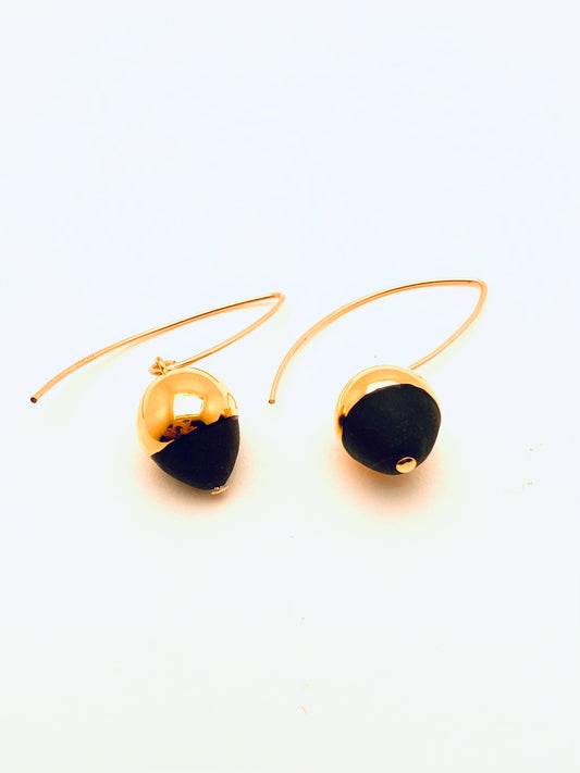 Gold Dipped Acorn Earrings, Black