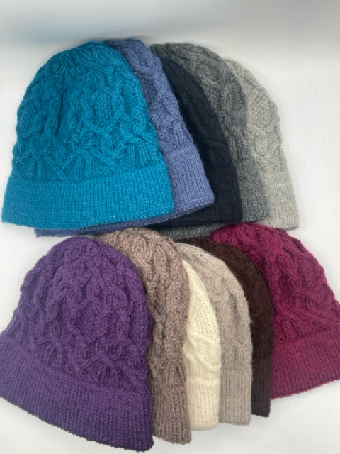 Wool Cable Knit Hat with Brim