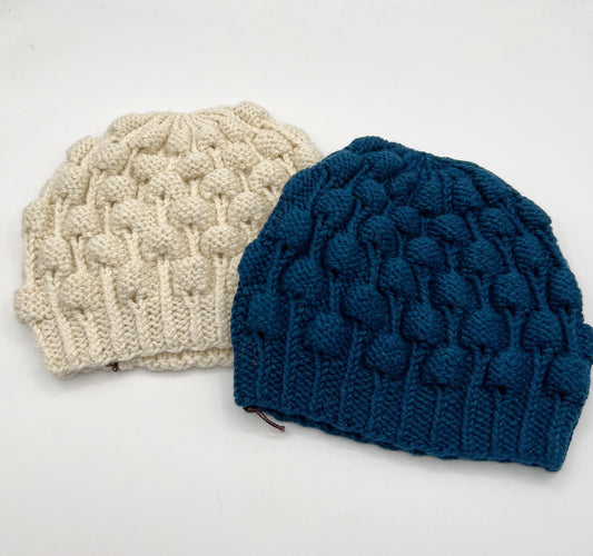 M/L Teal and Ecur Cashmere Acorn Bobble Knit Hat