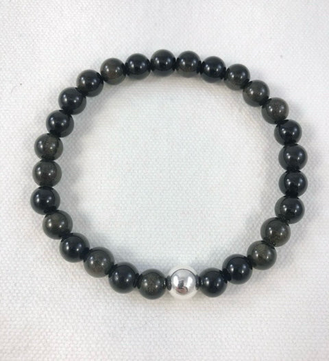 Men's Bracelet, Golden Obsidian with Sterling Silver Bead