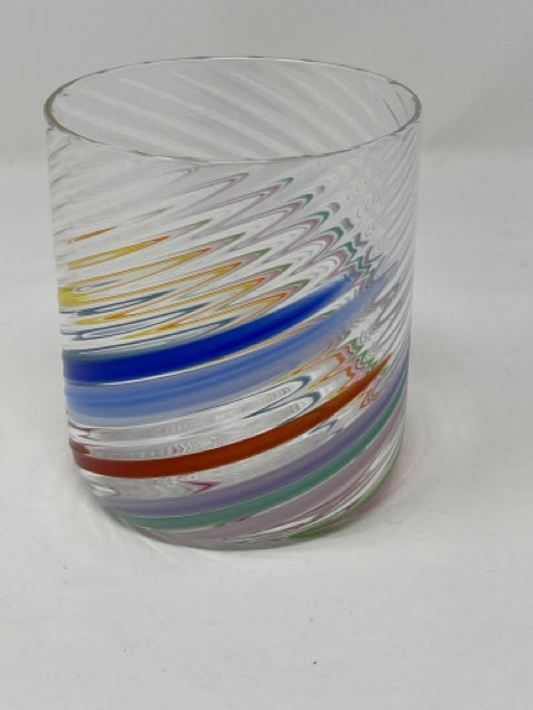Handblown Rainbow Swirl Rock Glass