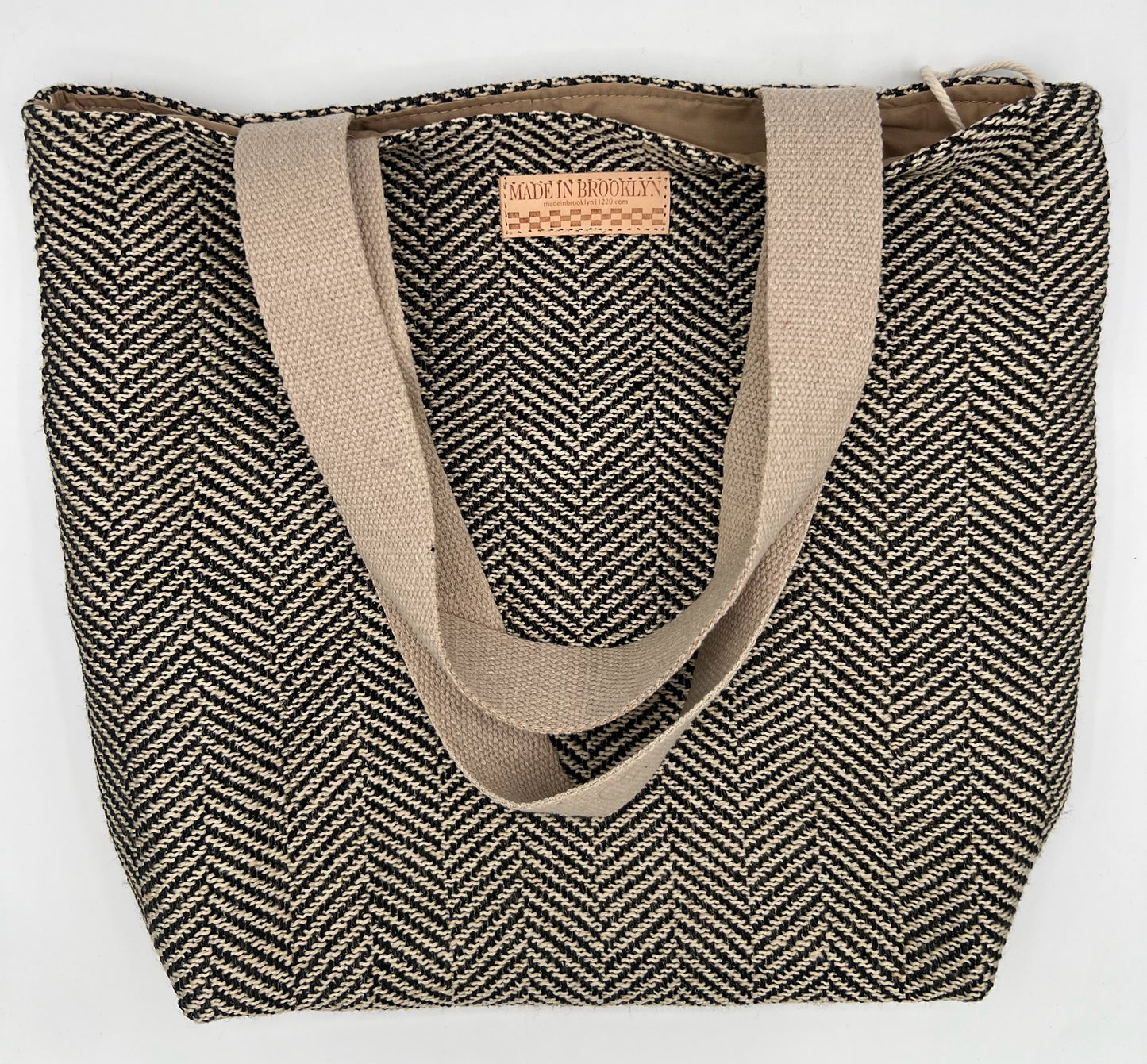 Black & Ivory Herringbone Pattern Tote Bag