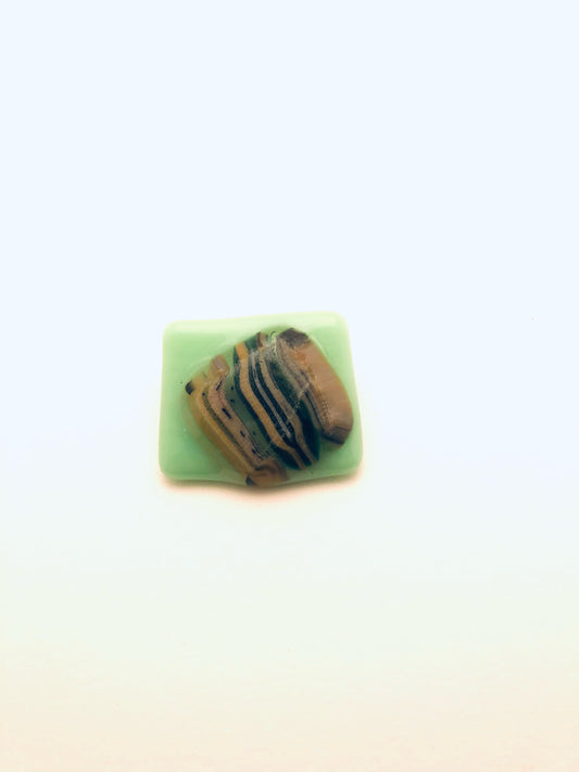Fused Glass Pin, small, rectangular, green