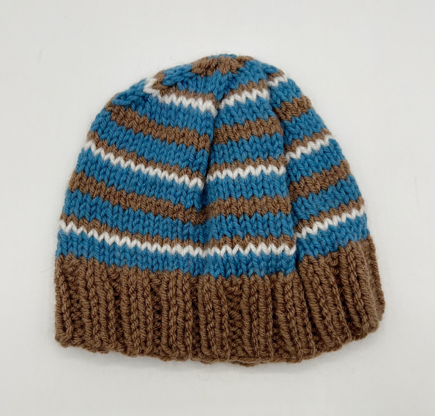 6-12 M Brown, Aqua & White Acrylic Knit Beanie