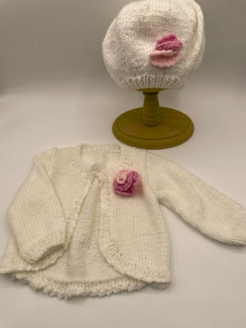 0-6 M White Acrylic Knit Bolero And Hat Set