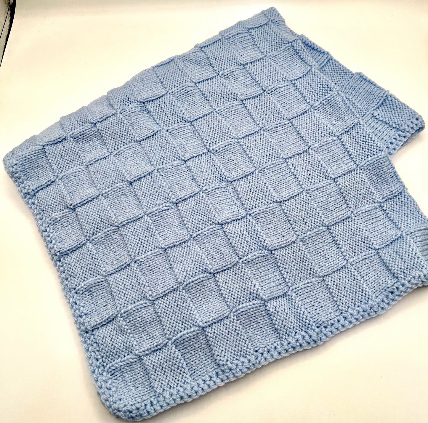 Blue Basketweave Acrylic Knit Blanket