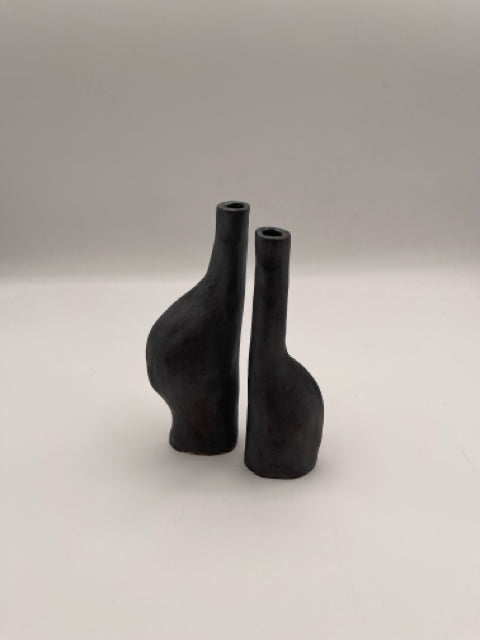 Set Of Two Black Bud Vases