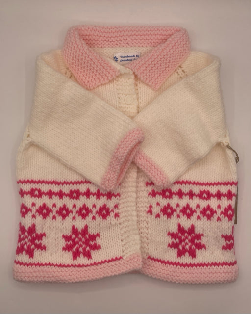 2 Y White and Pink Acrylic Snowflake Knit Cardigan