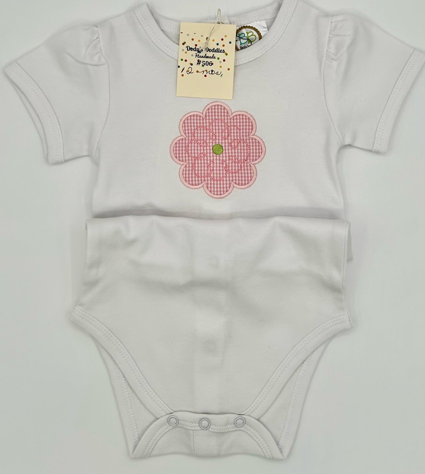 12 M Onesie - White w/Flower Applique