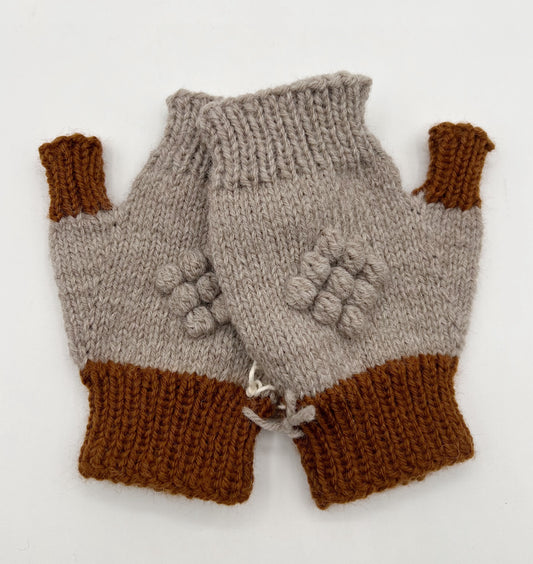 M/L Brown & Gray Wool Blend Knit Fingerless Mittens