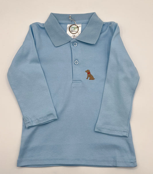 18 M - Polo Shirt Long Sleeve Blue w/Embroidered Dog