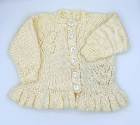 12-18 M Cream Acrylic Butterfly and Flower Knit Cardigan