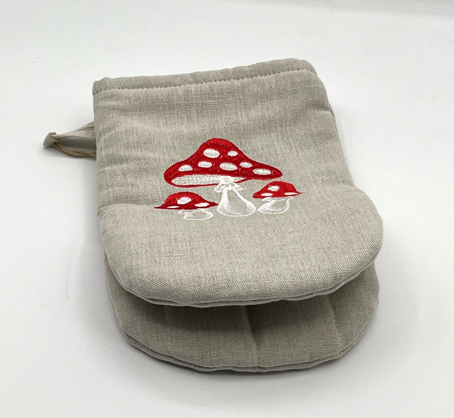 Oven Mitt - Natural with Mushrooms